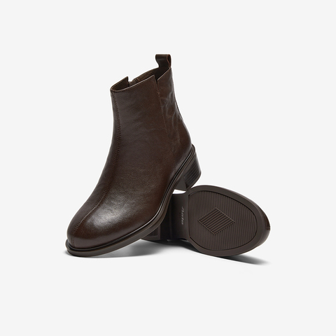 Bata时装靴女2025冬季商场新款粗跟百搭羊皮通勤短筒靴76180DD5