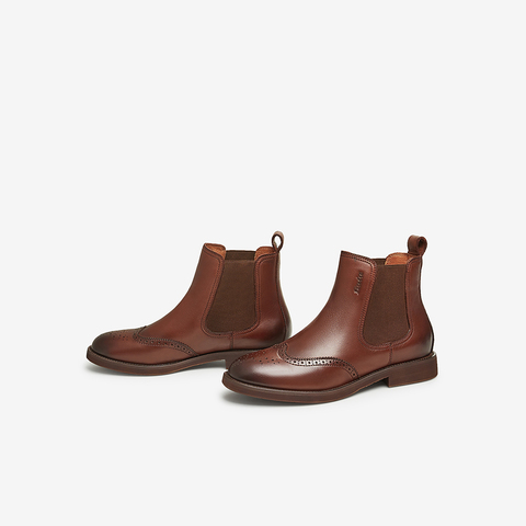 Bata切尔西靴女2025冬商场新款英伦风牛皮粗跟通勤短筒靴ATA44DD5