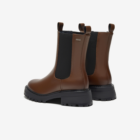 Bata切尔西靴女2025冬季商场新款牛皮英伦粗跟通勤短筒靴WIG26DZ5