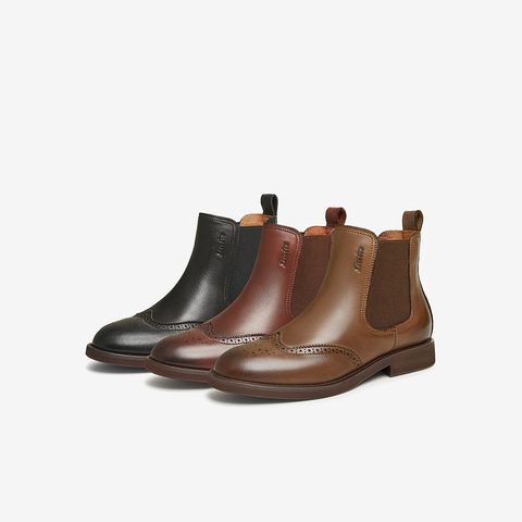 Bata切尔西靴女2025冬商场新款英伦风牛皮粗跟通勤短筒靴ATA44DD5