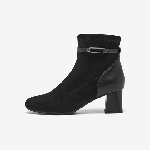 Bata时装靴女2025冬季商场新款羊皮软底通勤粗跟短筒靴ALV57DD5