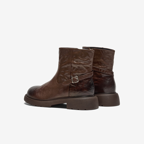 Bata时装靴女2025冬季商场新款粗跟百搭羊皮通勤短筒靴AD740DD5