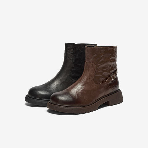 Bata时装靴女2025冬季商场新款粗跟百搭羊皮通勤短筒靴AD740DD5