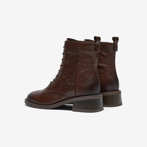 Bata马丁靴女2025冬季商场新款羊皮英伦风复古粗跟短筒靴23803DD5