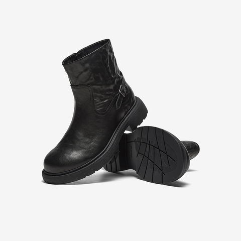 Bata时装靴女2025冬季商场新款粗跟百搭羊皮通勤短筒靴AD740DD5