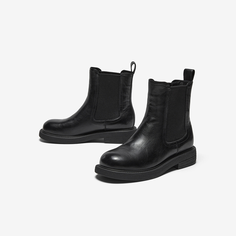 Bata切尔西靴女2025冬商场新款英伦风牛皮通勤百搭短筒靴33578DD5