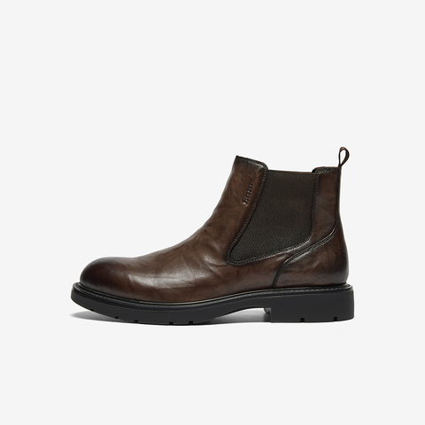 Bata切尔西靴男2025冬季商场新款英伦风牛皮粗跟短筒靴29692DD5