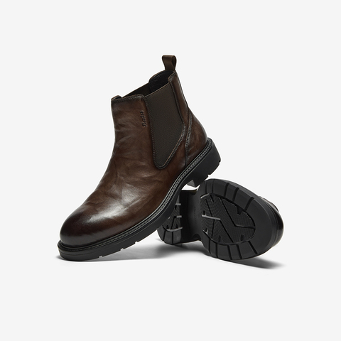 Bata切尔西靴男2025冬季商场新款英伦风牛皮粗跟短筒靴29692DD5