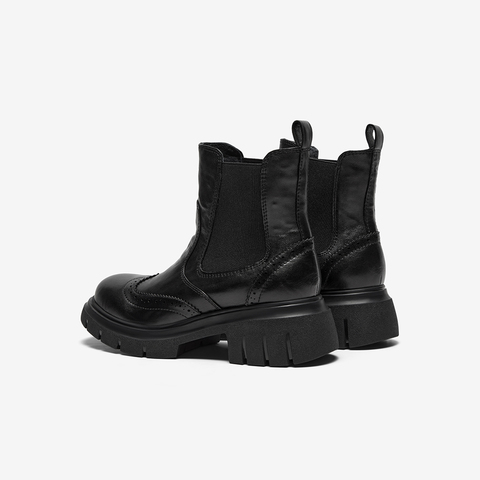 Bata切尔西靴女2025冬商场新款英伦风牛皮粗跟通勤短筒靴UWL04DD5