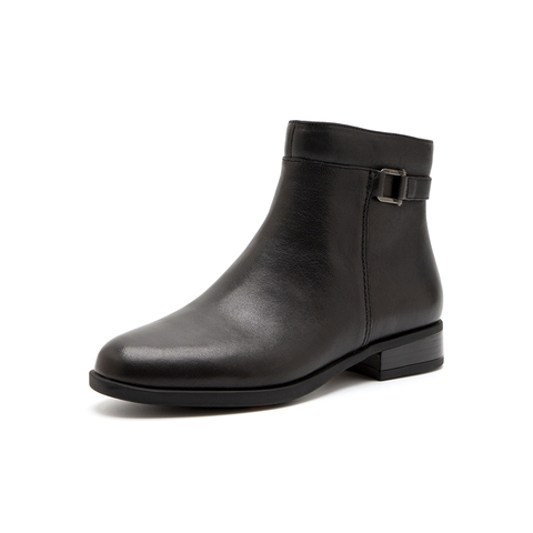 Bata时装靴女2025冬季商场新款羊皮通勤软底粗跟短筒靴AWG44DD5