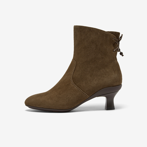 Bata时装靴女2025冬商场新款百搭软底羊皮通勤粗跟短筒靴AIR55DD5