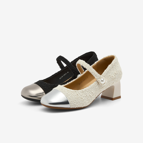 Bata玛丽珍女2025秋季商场新款法式小香风粗跟软底单鞋8922DCQ5
