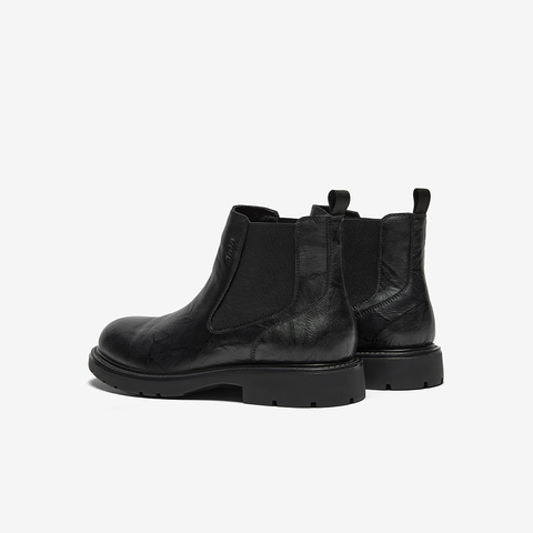 Bata切尔西靴男2025冬季商场新款英伦风牛皮粗跟短筒靴29692DD5