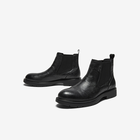 Bata切尔西靴男2025冬季商场新款英伦风牛皮粗跟短筒靴29692DD5