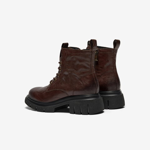 Bata英伦马丁靴女2025冬商场新款牛皮粗跟百搭纹理短筒靴UWL02DD5