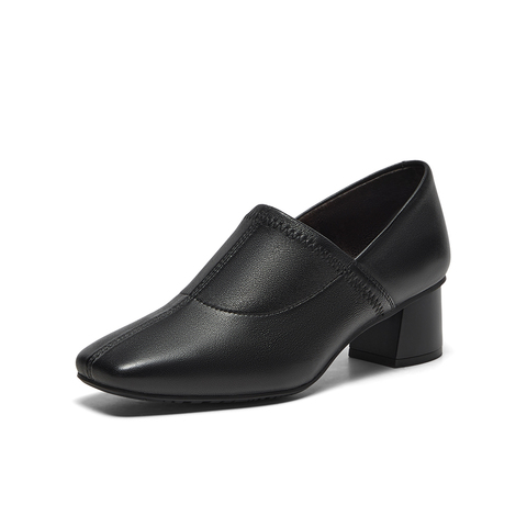 Bata复古单鞋女2025秋商场新款羊皮粗跟通勤优雅百搭单鞋28015CM5