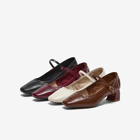 Bata羊皮书玛丽珍单鞋女2025秋商场新款复古软底浅口鞋8065DCQ5