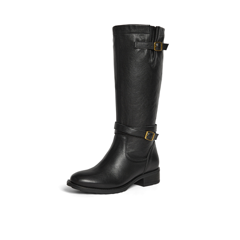 Bata西部靴女2025冬季商场新款牛剖皮粗跟显瘦长筒牛仔靴51052DG5