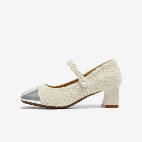 Bata玛丽珍女2025秋季商场新款法式小香风粗跟软底单鞋8922DCQ5