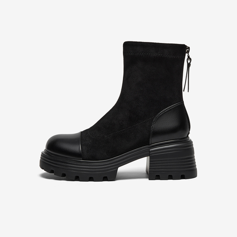 Bata时装靴女2025冬季商场新款英伦通勤百搭短筒弹力靴63166DD5