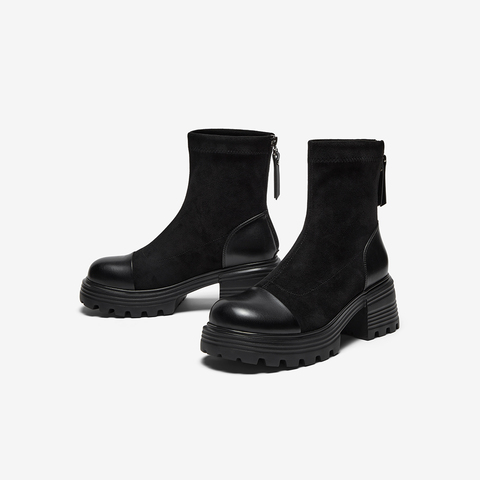 Bata时装靴女2025冬季商场新款英伦通勤百搭短筒弹力靴63166DD5