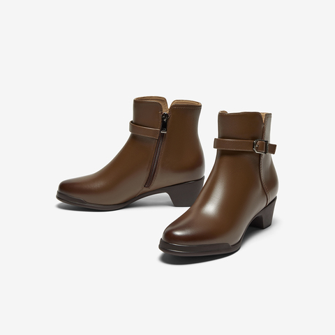 Bata时装靴女2024冬商场新款羊皮通勤百搭软底粗跟短筒靴AV455DD4