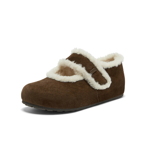 Bata勃肯毛毛鞋女2025冬季商场新款英伦羊皮通勤保暖单鞋AAM24DQ5