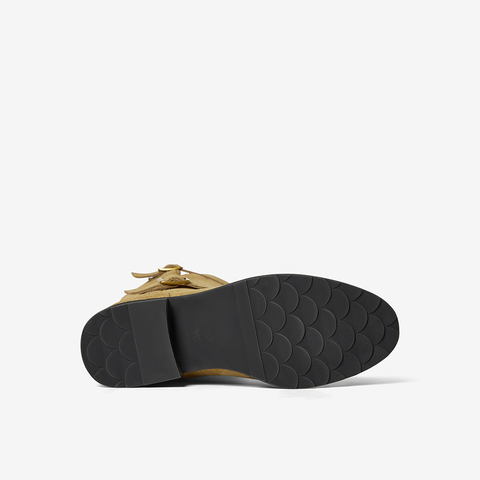 Bata西部靴女2025冬季商场新款牛剖皮粗跟显瘦长筒牛仔靴51052DG5