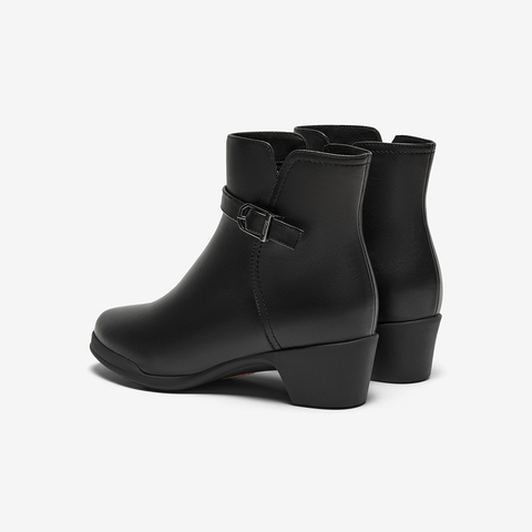 Bata时装靴女2024冬商场新款羊皮通勤百搭软底粗跟短筒靴AV455DD4