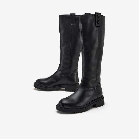 Bata及膝骑士靴女2025冬商场新款牛皮粗跟百搭显瘦长筒靴AC247DG5