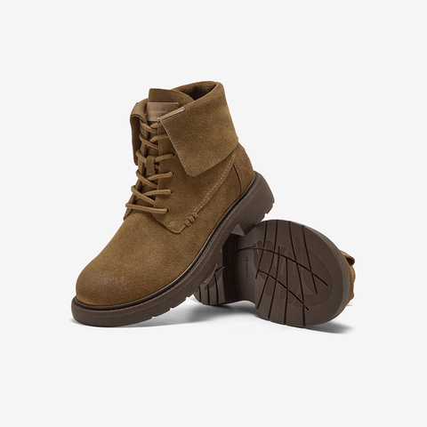 Bata英伦马丁靴女2025冬商场新款牛剖皮粗跟绒面短靴AD742DD5