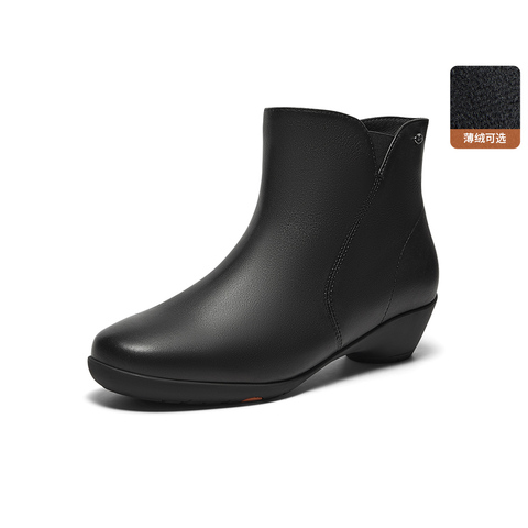 Bata时装靴女2025冬商场新款百搭软底羊皮通勤粗跟短筒靴AGW40DD5