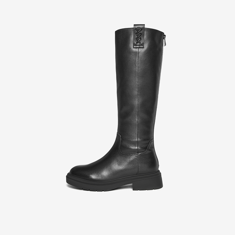 Bata及膝骑士靴女2025冬商场新款牛皮粗跟百搭显瘦长筒靴AC247DG5