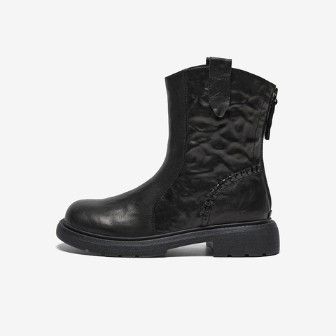 Bata时装靴女2025冬季商场新款百搭羊皮通勤粗跟短筒靴AD743DZ5