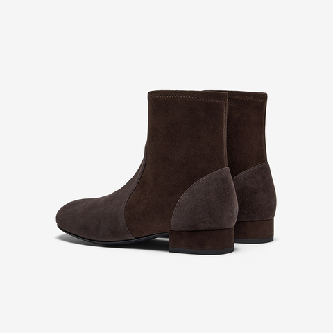 Bata时装靴女2025冬季新款羊皮弹力复古通勤粗跟短筒靴65131DD5