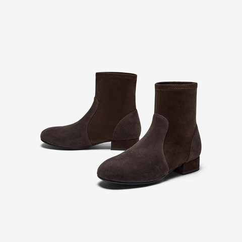 Bata时装靴女2025冬季新款羊皮弹力复古通勤粗跟短筒靴65131DD5