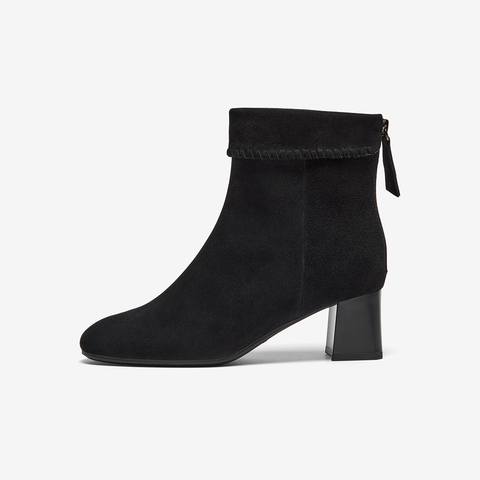 Bata时装靴女2025冬季商场新款粗跟百搭羊皮软底短筒靴ALV58DD5