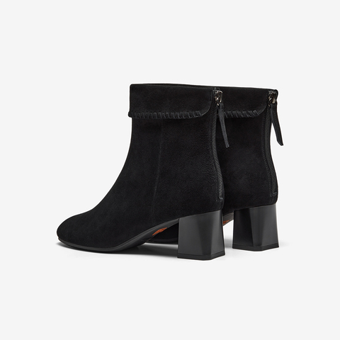 Bata时装靴女2025冬季商场新款粗跟百搭羊皮软底短筒靴ALV58DD5