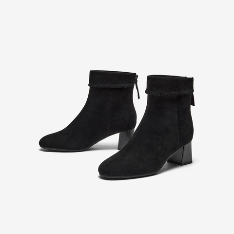 Bata时装靴女2025冬季商场新款粗跟百搭羊皮软底短筒靴ALV58DD5