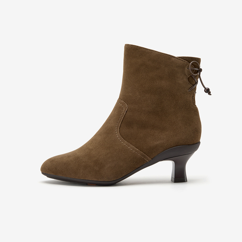 Bata时装靴女2025冬商场新款百搭软底羊皮通勤粗跟短筒靴AIR55DD5