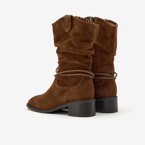 Bata西部靴女2025冬商场新款羊皮百搭复古时尚长筒时装靴ATO47DS5