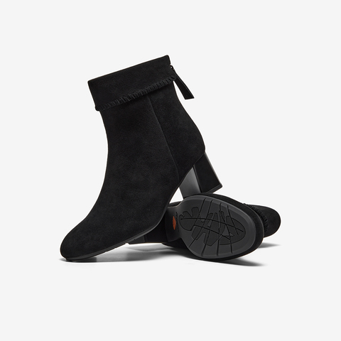 Bata时装靴女2025冬季商场新款粗跟百搭羊皮软底短筒靴ALV58DD5