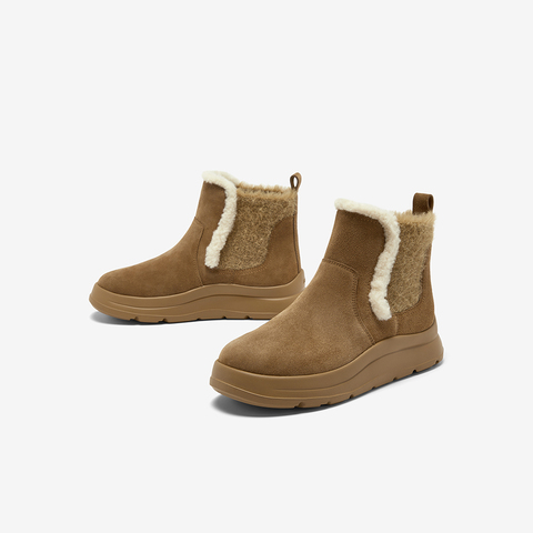 Bata雪地靴女2025冬商场新款牛皮保暖厚底百搭时尚短靴AD150DD5