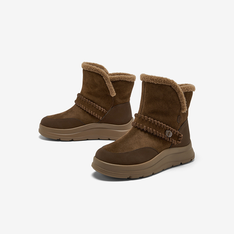 Bata雪地靴女2025冬季商场新款牛剖皮保暖厚底时尚短靴AD146DD5