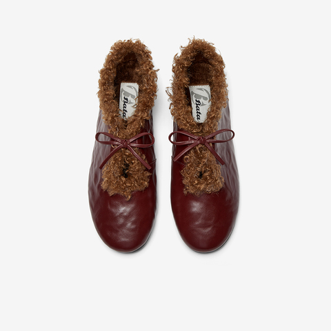 Bata一脚蹬女2025冬商场新款英伦羊皮玛丽珍舒适软底单鞋AZN25DA5