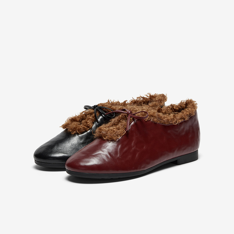 Bata一脚蹬女2025冬商场新款英伦羊皮玛丽珍舒适软底单鞋AZN25DA5