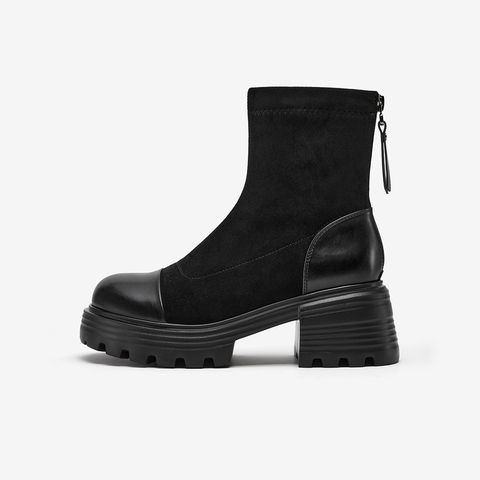 Bata时装靴女2025冬季商场新款英伦通勤百搭短筒弹力靴63166DD5