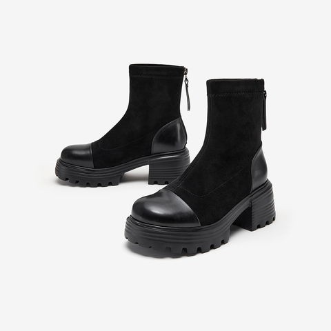 Bata时装靴女2025冬季商场新款英伦通勤百搭短筒弹力靴63166DD5