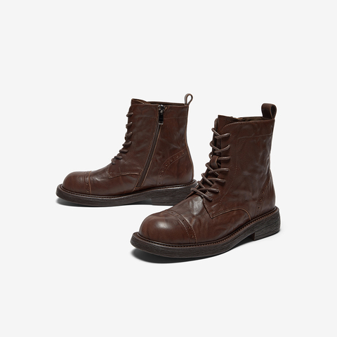 Bata英伦马丁靴女2025冬季新款牛皮粗跟百搭纹理短筒靴66052DZ5