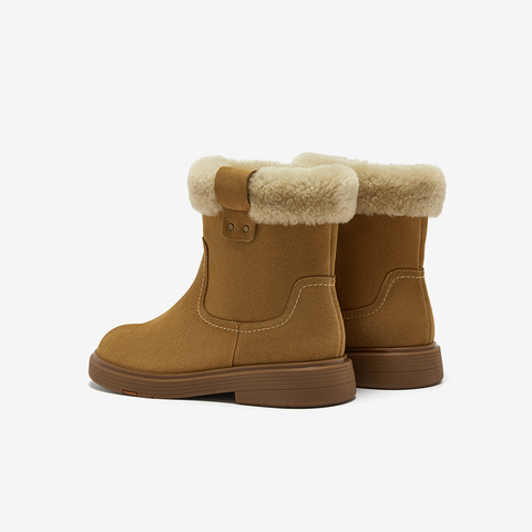 Bata雪地靴女2025冬商场新款牛剖皮保暖粗跟时尚毛毛短靴AKQ58DD5